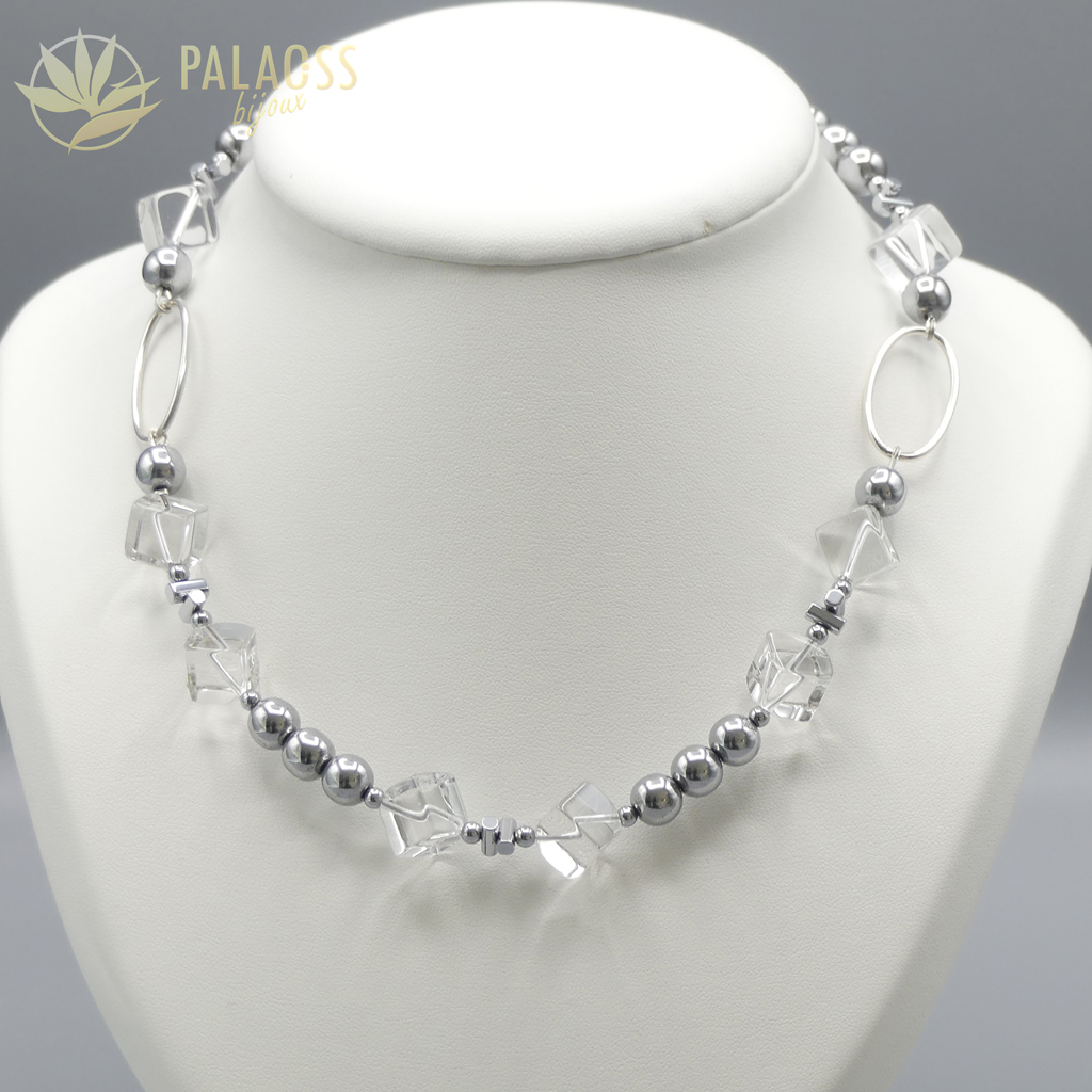 Palaoss -bijoux -Collier -en -hématites -et -cristal de roche