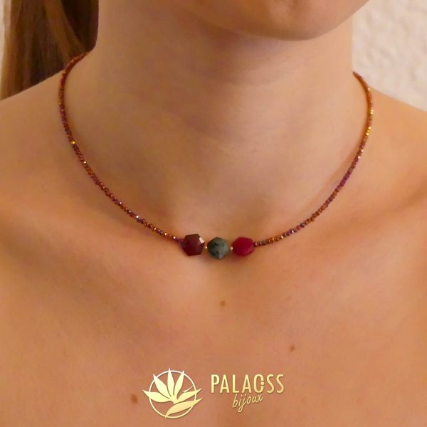 Palaoss bijoux -ras de cou -rouge -pierres fines